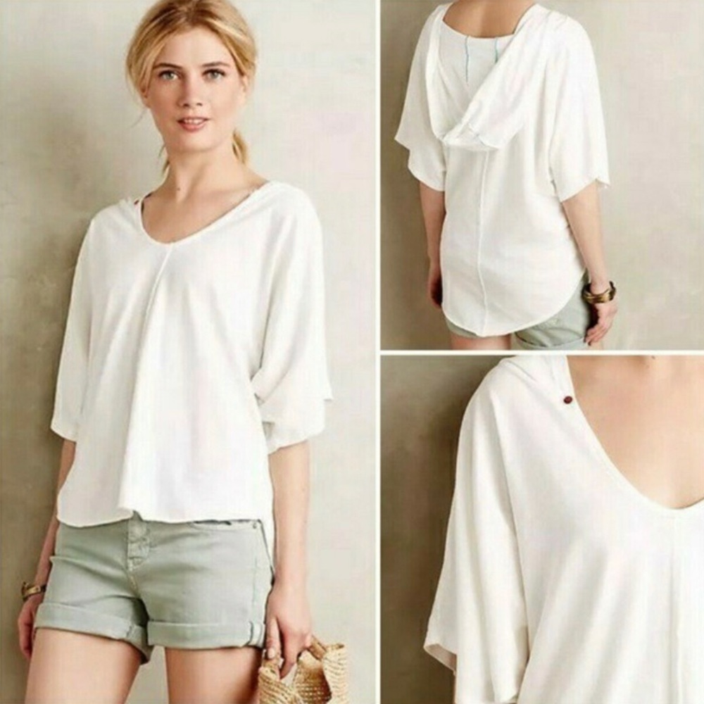 T. La for Anthropologie white dolman bat short sleeve Hoodie t-shirt XS